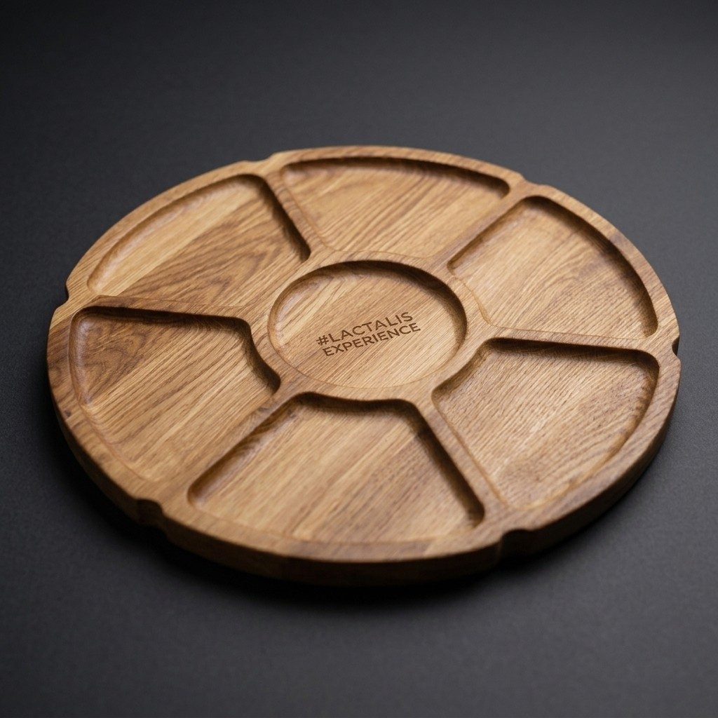 Круглая менажница из дуба с гравировкой логотипа заказчика